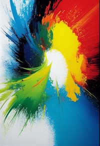 a painting with colorful paint splatters on a white background