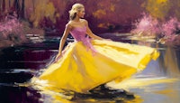 a painting of a woman in a yellow dress