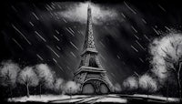 a black and white drawing of the eiffel tower