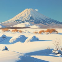 a painting of a snow covered mountain